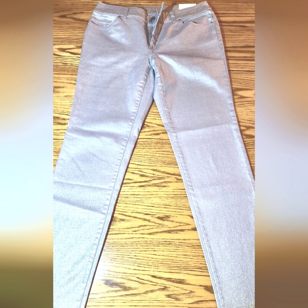 Silver metallic coated jeans